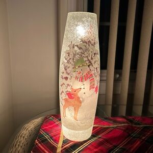 Pier 1 Imports Crackle Glass Lighted Twinkle Lamp  Holiday Reindeer Snowman